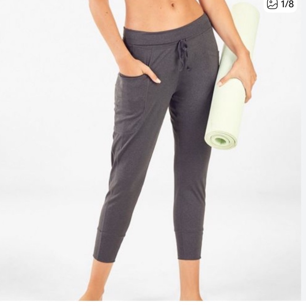 Fabletics Maj Jogger Size Small Heathered Charcoal Fold Over Waist Drawstring